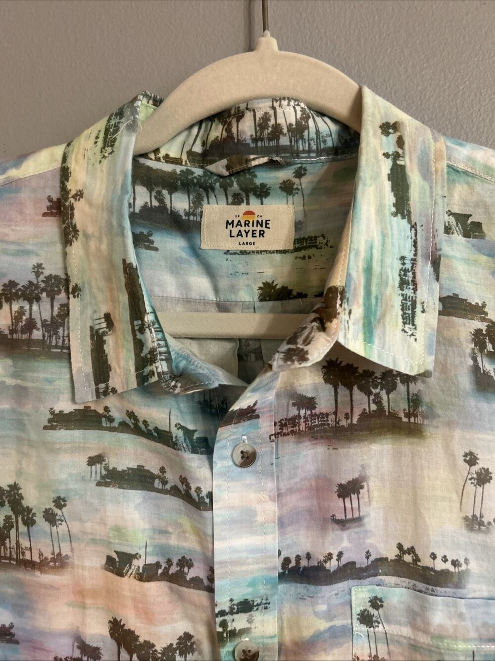 Marine Layer men L shirt button Tropical Palm Coastal Resort Aloha Beach Casual